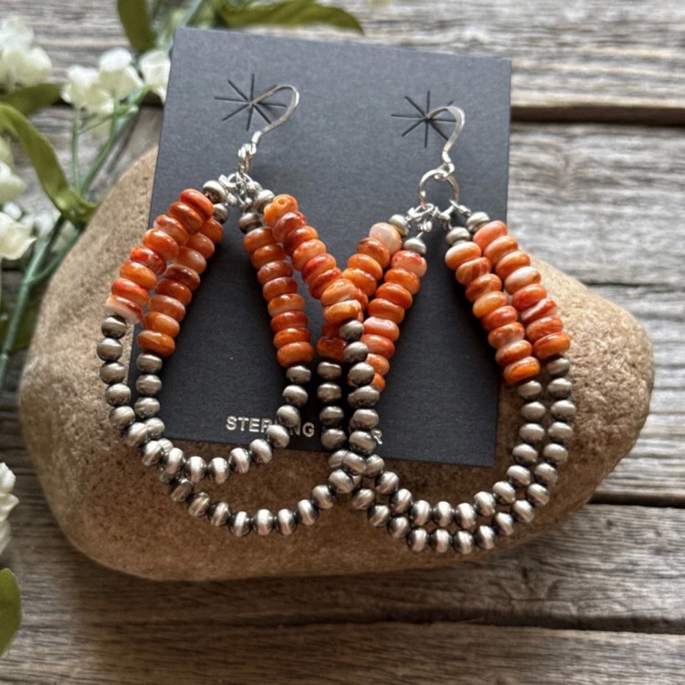 Sterling Silver Double Loop Orange Spiny Oyster P… - image 8
